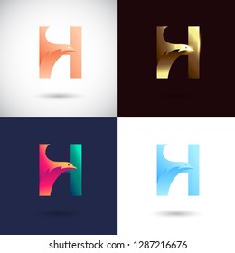 Creative Letter H logo design with Dove Bird concept for Business Company . Abstract letter logo Design Template with different color version set.