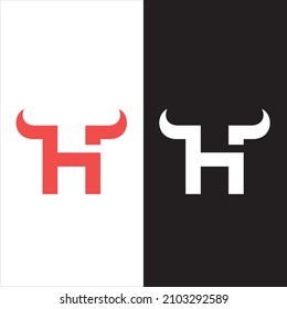 Creative Letter H Logo. Horn Bull Letter H Vector Logo Design Template