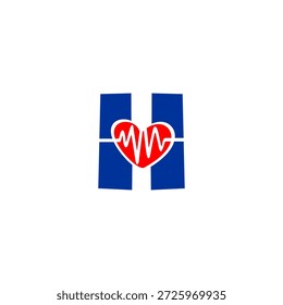 Creative letter H logo with integrated heartbeat pulse line. Professional vector for medical clinic, health app, pharmacy, and wellness center.