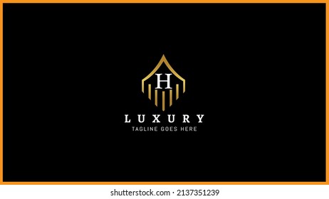 Creative letter H h luxury Line art Real Estate Building Construction logo design, Initial letter H golden and white color Usable for Construction Architecture Building monogram icon Template Element.