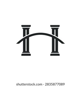 A creative letter H monogram logo featuring two vertical classical pillars connected by a graceful arched bridge structure in a clean black and white minimalist style.