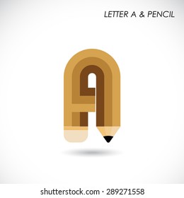 Creative letter A icon abstract logo design vector template with pencil symbol. Corporate business creative logotype symbol. Vector illustration
