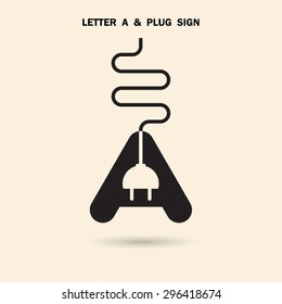 Creative letter A icon abstract logo design vector template with electrical plug symbol. Corporate business creative logotype symbol. Vector illustration