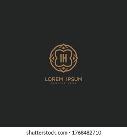Creative letter IH logo icon design. Luxury jewelry frame gem edge logotype.