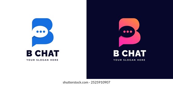 Letra criativa inicial B moderno com Bubble Chat Talk ícone símbolo logotipo design conceito. Símbolo inicial de identidade comercial corporativa. Elemento de ilustração de vetor de alfabeto