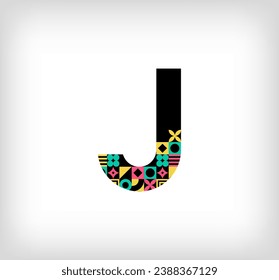 Creative letter J. Logo from capital letters with geometric shapes. Creative education colorful graphic. Vector