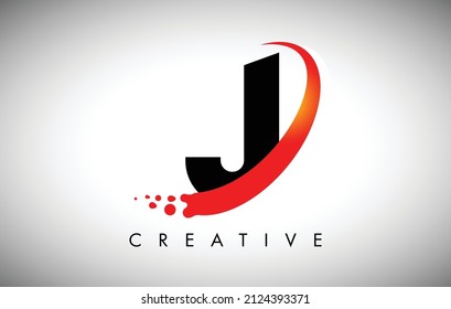 Logo de la carta creativa J con eslora y puntos rojos curvados. Icono moderno de letra J para logotipo personal o vectores de identidad de empresa Ilustración