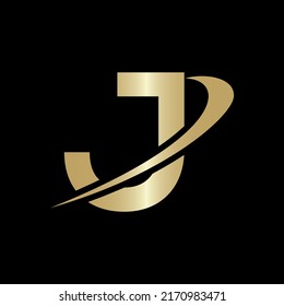 Creative letter J Logo Design Vector Template. Modern J Logo Design based alphabet business logotype gold color and black background.