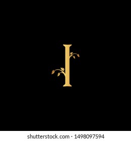 Creative Letter J Logo icon with leaf ornament gold color. Creative Design with dot shape letter J for business, technology, finance, network, start up and more brand.