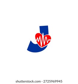 Creative letter J logo with integrated heartbeat pulse line. Professional vector for medical clinic, health app, pharmacy, and wellness center.