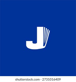 Letra criativa J logotipo integrado com um ícone de livro aberto. Design profissional limpo para aplicativos educacionais, bibliotecas digitais e plataformas de aprendizagem on-line.