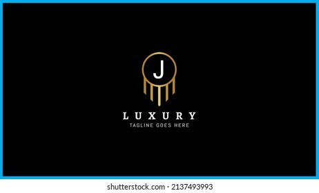 Creative letter J luxury Linear Real Estate Building Construction logo design.Alphabet Initial letter j Golden line art monogram icon design.Isolated on black background.