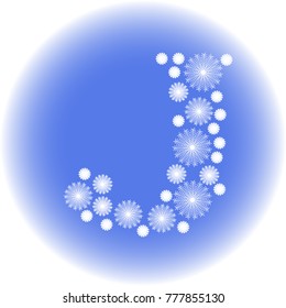 creative letter J made out of snowflakes in light blue white colors 