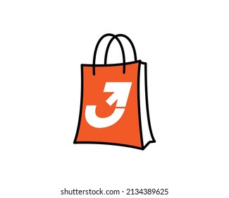 Creative Letter J With on Shopping Bag Logo Design. Concept of a Modern Online Shopping.
