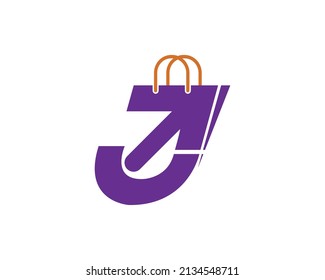 Creative Letter J With on Shopping Bag Logo Design. Concept of a Modern Online Shopping.