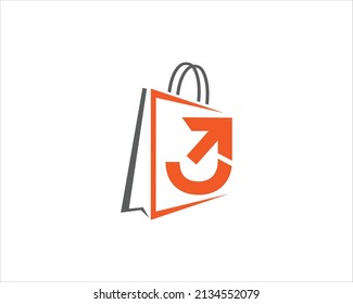 Creative Letter J With on Shopping Bag Logo Design. Concept of a Modern Online Shopping.