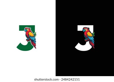 Creative Letter J Parrot Logo Design. Awesome Trendy Letter J Bird Logo Design Vorlage.