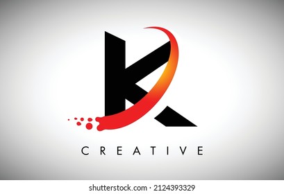 Logotipo de letra creativa K con trenzas y puntos rojos curvados. Icono moderno de letra de moda K para logotipo personal o vectores de identidad de la empresa Ilustración