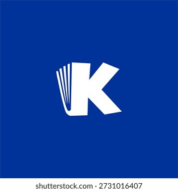 Logotipo creativo de la letra K integrado con un icono de libro abierto. Diseño de Vector profesional limpio para App educativos, Bibliotecas digitales y plataformas de aprendizaje en línea.