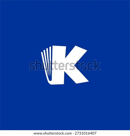 Creative letter K logo integrated with an open book icon. Clean professional vector design for educational apps, digital libraries, and online learning platforms.