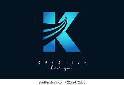 Creative letter K logo with leading lines and road concept design. Letter K with geometric design. Vector Illustration with letter and creative cuts and lines.