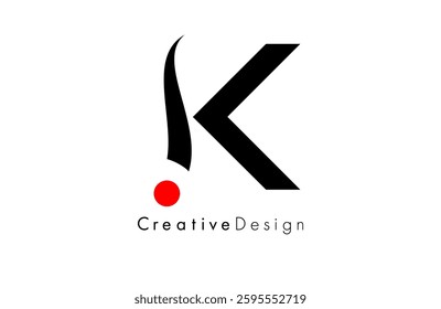 Creative Letter K logo with a red Dot and Swoosh Design. K letter icon vector Illustration