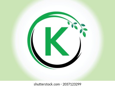 Creative  Letter K monogram alphabet with leaves. Green, eco-friendly logo concept. Modern vector logo for ecological business and company identity