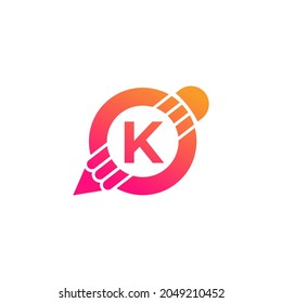 Creative Letter K Pencil with Circle for Education or Art Logo Inspiration