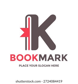 Creative letter K shaped like a book logo design. Vector illustration symbolizing education, reading, library, and publishing business identity.