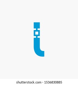 Creative letter l digital circuit style font. Blue letter made of electric current wires and connectors. Modern design concept.