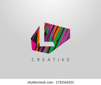 Creative Letter L Logo. Abstraktes L-Buchstaben-Design, aus verschiedenen Strips-Formen in Farbe.
