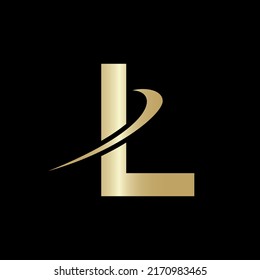 Plantilla de vectores de diseño con logotipo L de carta creativa. Diseño del logotipo L moderno basado en el logotipo comercial del alfabeto logotipo color de oro y fondo negro.