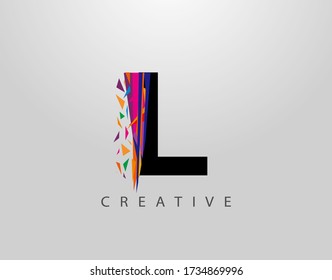 Creative Letter L Logo. Mosaic Abstract L letter design, made of various Strips shapes in color.