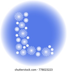 creative letter L made out of snowflakes in light blue white colors 