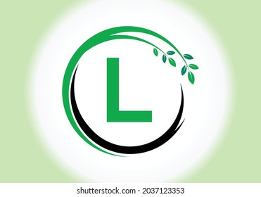 Creative  Letter L monogram alphabet with leaves. Green, eco-friendly logo concept. Modern vector logo for ecological business and company identity