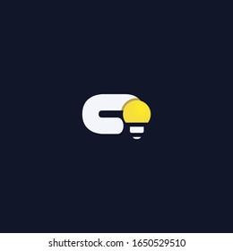 Erstellen Sie einen Brief mit Logo-Vorlage Design. Die Idee der modernen Glühbirne, das Emblem, das Symbol, das Symbol in Gelb. Kann für Unternehmen, Websites, Broschüren, Poster, App, Website, UI verwendet werden.
