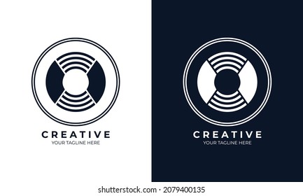 Creative Letter Line O Initial Monogram Logo with Solid Color and Line Element in Circle on Black and white Background, Creative Vector Design Template, Emblem, Symbol.
