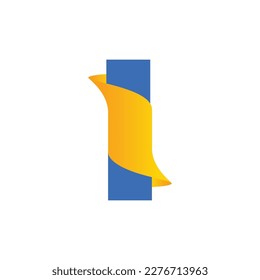 Creative I letter logo with Blue 3D bright Swashes. Blue Swoosh Icon Vector.	