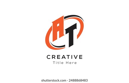 AT creative letter logo with circle area. Initial letter AT linked circle uppercase monogram logo. AT initial letter logo vector design.