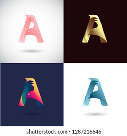 Creative Letter A logo design with Dove Bird concept for Business Company . Abstract letter logo Design Template with different color version set.