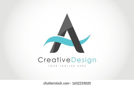 Creative A Letter Logo Design with Water Splash Ocean Wave Vector Icon Symbol Illustration.