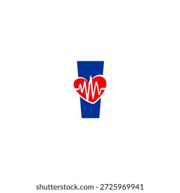 Logotipo de la letra i creativa con la línea integrada del pulso del latido cardíaco. Vector de Profesional para clínica médica, App de salud, farmacia y centro de bienestar.