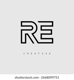 RE Creative Letter Logo – Minimal Line Monogram in Black Outline for Modern Branding Identity Design.