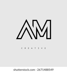 AM Creative Letter Logo - Minimal Line Monogram in Schwarz Umriss für modernes Branding Identity Design.