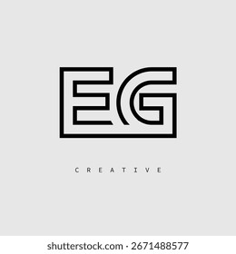 EG Creative Letter Logo - Monograma de linha mínima em contorno preto para design de identidade de marca moderno.