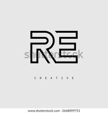 RE Creative Letter Logo – Minimal Line Monogram in Black Outline for Modern Branding Identity Design.