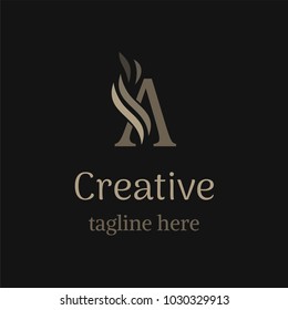 Creative letter A logo on black background. Trendy emblem for business company or branding symbol. Modern element for design, vector illustration