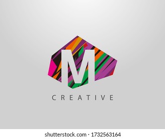 Creative Letter M Logo. Abstract M letter design, made of various Strips shapes in color.