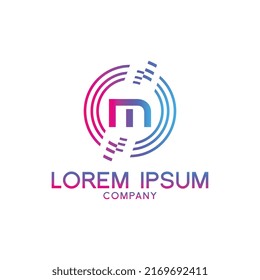 Diseño de logotipo de letra creativa M con símbolo de punto o punto