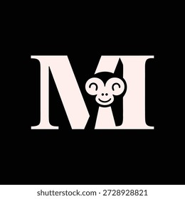 Creative Letter M Logo Design Featuring a Playful Monkey Silhouette, Ideal for Branding and Mascot Applications